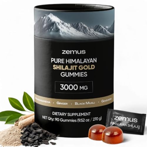 Himalayan Pure Shilajit Gummies I Lab Tested I Synergistic Blend of Ashwagandha & 5 Mushroom Complex | Fulvic Acid & 85+, Trace Minerals | for Men & Women (90 Count / 9.52 oz, Gold)