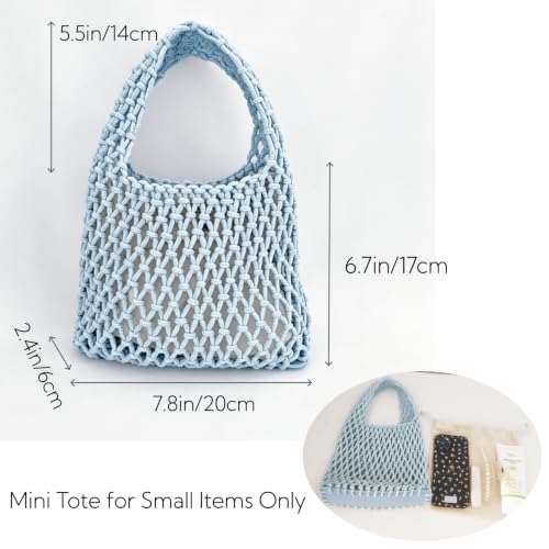 Image of Mini Clutch Handbag Fishing Net Bucket Bag Cotton Rope Crochet Drawstring Woven Beach Bag Small Tote for Women Girls
