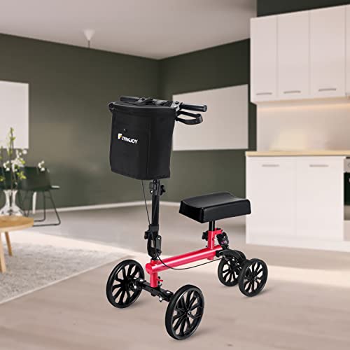Steerable Knee Walker With Double Handbrake And Handgrip Height Adjustability,For Foot Injuries Compact Crutches Alternative (Red) #TOP5