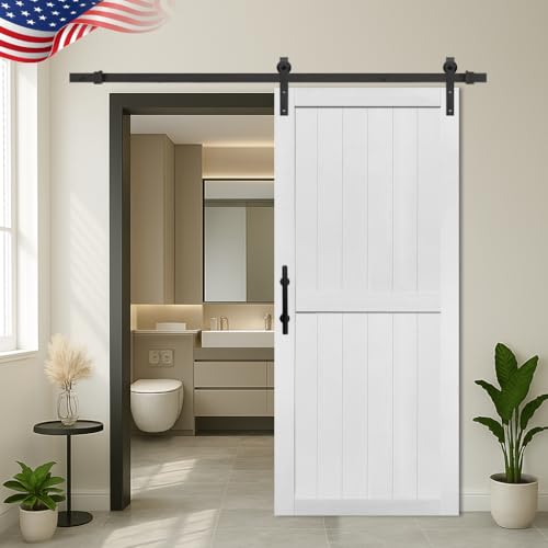 S&Z TOPHAND® 36in x 84in MDF Barn Door with 6.6FT Sliding Door Hardware Kit, 24-60in Solid Barn...