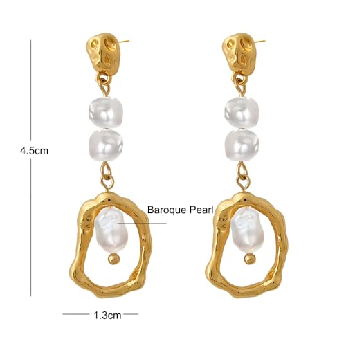 Long Baroque Pearl Drop Earrings Gold Statement Real Pearls Dangle Earrings for Women 6