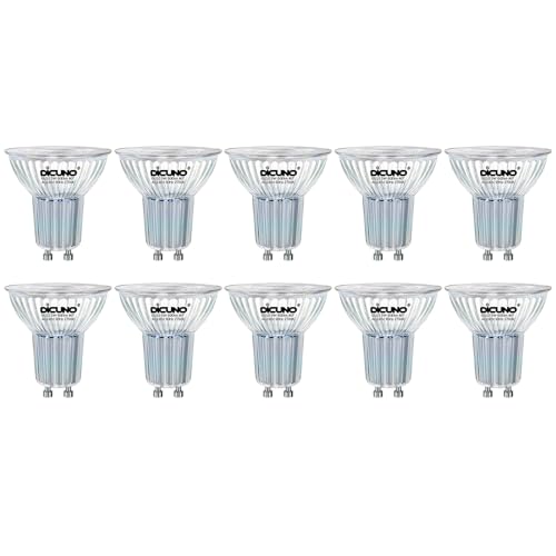 DiCUNO Bombillas LED GU10 5W, Equivalentes a 50W Halógenas, Blanco cálido 2700K, 600 Lúmenes, LED GU10 230V, Focos MR16 sin parpadeo, Haz de Luz 40°, Lámpara Reflectora No regulable, Vidrio, 10 Piezas