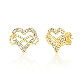 Sash & Soph Pendientes de corazón infinito con circonita cúbica, aretes de corazón brillante para mujer, aretes de tuerca de plata de ley 925 para mujer, maravillosos regalos de joyería para mujeres