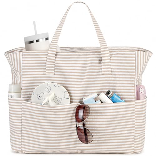Image of LEDAOU Large Beach Bag Women Waterproof Sandproof Zipper Beach Tote Pool Bag for Swim Gym Grocery Travel with Wet Pocket