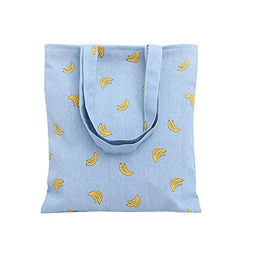 Nuni Damen Tragetasche, Bananenmuster, Baumwolle, Segeltuch, Blau, Blau (Tote 12.2"x14.6", Zip Closure), Medium Cover