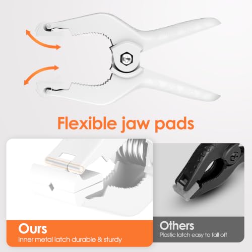 Image of Spring Clamps Heavy Duty, 6in Plastic Backdrop Clips, 6 Pack White | Strong Spring for Grip, Durable Lightweight Plastic, For Balloon Arch & Backdrop Stand Decor, Woodworking, Household Tools