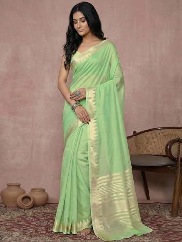 Image of Satrani Women's Cotton Silk Weaving Border Saree with Unstitched Blouse Piece
