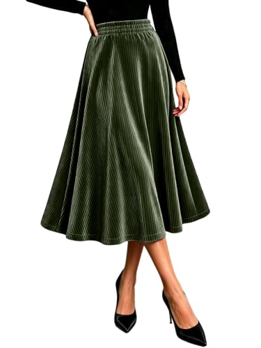 Virmoku Women Velvet Midi Skirt Elastic A-Line Swing Skirts Christmas