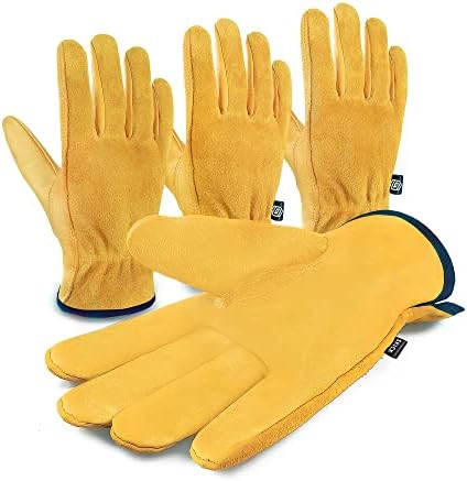 SKICK Leather Gardening Gloves for Women and Men - Pack of 4 | Thorn Resistant Heavy Duty Gardening Gloves for Men | Breathable Garden Gloves for Women and Men | Elastic Leather Work Gloves (Medium)