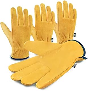SKICK Leather Gardening Gloves for Women and Men - Pack of 4 | Thorn Resistant Heavy Duty Gardening Gloves for Men | Breathable Garden Gloves for Women and Men | Elastic Leather Work Gloves (Medium)