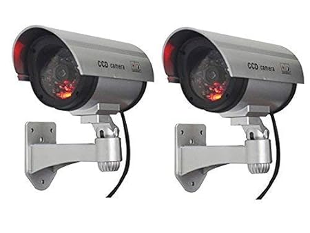 VENIVA Realistic Looking Dummy Drum Shaped CCTV Security Camera with Flashing Red Light, 2 Pieces