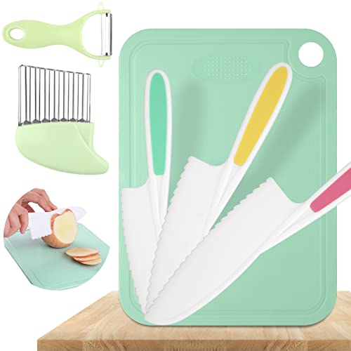 Tikplus Kinder Messer Set, 6-teiliges Kinder Schneidemesser zum Schneiden und Kochen von Obst oder Gemüse für Kleinkinder, 3 Holzmesser +...