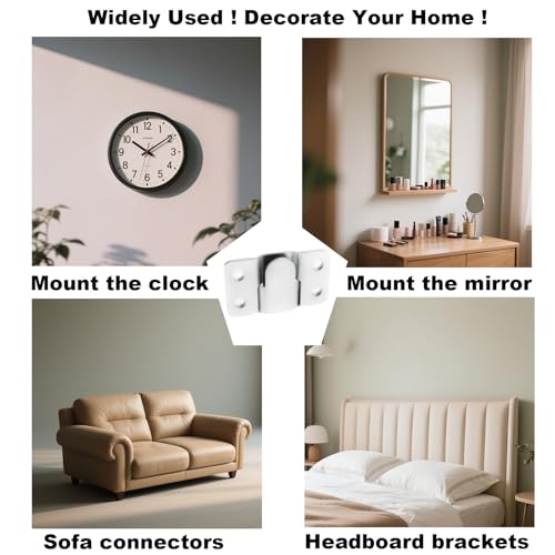 Image of 4 Pairs Stainless Steel Flush Mount Bracket Interlocking Headboard Hardware for Picture Hangers,Interlocking Heavy Duty Photo Frame Hook,Interlock Bracket Furniture Connector (Silver)