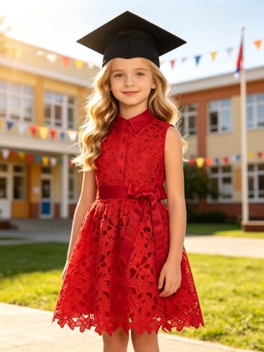Vestido concurso infantil de encaje sin mangas con lazo para comunión 3