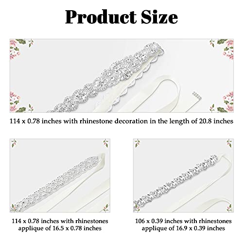 3 Pieces Rhinestone Bridal Sash Belts Crystal Wedding Belts Diamond Ribbon Dress Belts (Creamy White,Ribbon) #TOP2