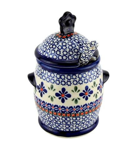 Polish Pottery Market 18 Oz. Honey Jar and Dipper from Zaklady Ceramiczne Boleslawiec Poland