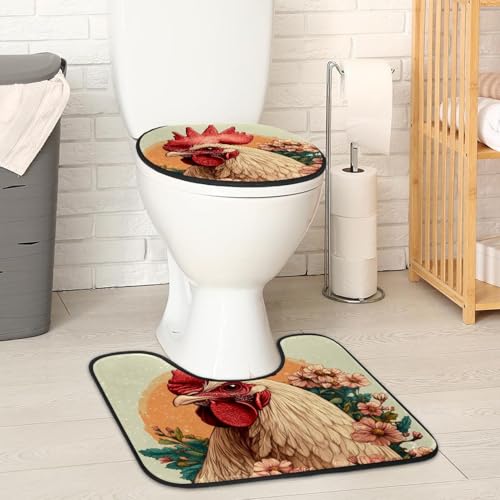 2 Pieces Flannel Toilet Contour Mat and Toilet Lid Cover, Soft Toilet Lid Cover Set Machine Washable Non Slip Contour Mat for Bathroom Decor Accessories