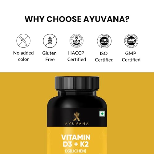 Image of Vitamin D3 K2 Tablets (D3 from Lichen) | Supports Bone Health & Immunity | 600 IU D3 + 55 mcg K2 | D3 and K2 Supplement for Men and Women | 100% Veg 60 Tablets