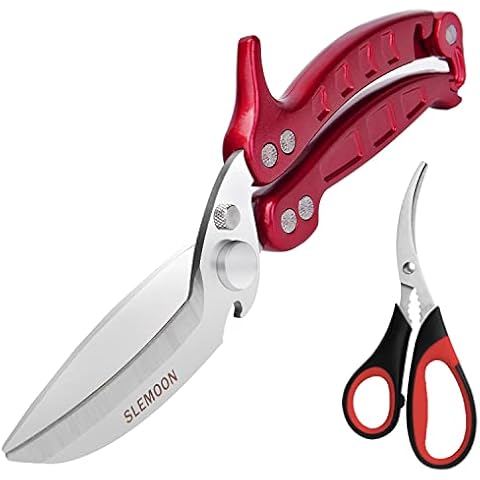 SLEMOON Heavy Duty Poultry Shears Kitchen Salad Scissors for Chicken Turkey Meat Herb Vegetable 2pcs set Burgundy Cover