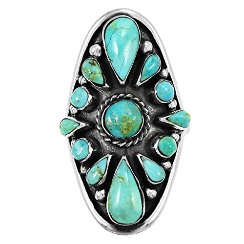 Turquoise Ring Sterling Silver 925 Genuine Gemstones Size 6 To 11 (Turquoise, 7) #TOP3