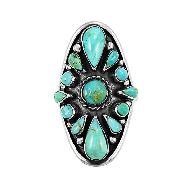 Turquoise Ring Sterling Silver 925 Genuine Gemstones Size 6 to 11 (Turquoise, 10)