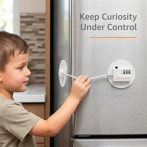 Image of Fridge Lock Combination - Refrigerator and Freezer Lock for Kids, No Keys Needed (White & Round)