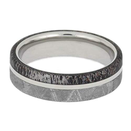 Gibeon Meteorite Sterling Silver Ring, Meteorite And Antler Comfort-Fit Titanium Band, Couples Wedding Rings Sizes M9-F5 #TOP1