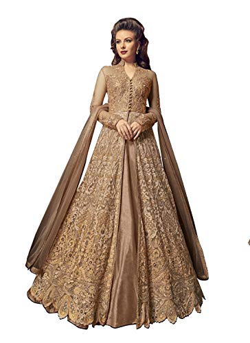 Fabzara Women's Net & Banglori Silk Semi-stitched Salwar Suit (FZ_Swagat_5905_Beige_Free...