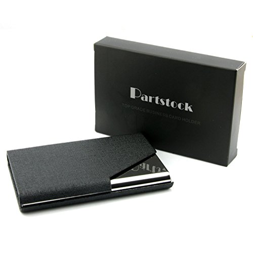 Partstock(TM) Business Name Card Holder PU Leather & Stainless Steel Multi Card Case,Business Name Card Holder Wallet Credit card ID Case/Holder For Men & Women,with Magnetic Shut.(Black)