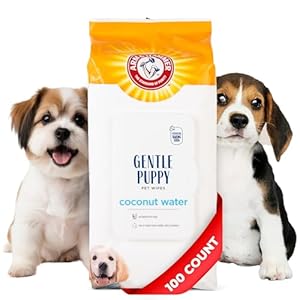 Arm & Hammer for Pets Gentle Puppy Bath Wipes, Coconut Water | All Purpose Puppy Cleaning Wipes Remove Odor & Refresh Skin for Pets | Gentle Tearless, 100 Count Pack of Pet Wipes