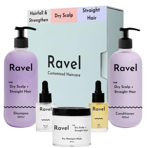 Ravel Customised Hair Care Set For Dry Scalp & Straight Hair, Sulfate & Paraben Free Shampoo (200ml) and Hair mask (100g) Combo Kit for Hair Fall Control, Strengthening – Pack of 5