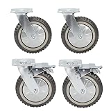 tonchean 8 Inch Heavy Duty Casters Wheels Set of 4, 2314 Lbs Capacity Industrial 360° Swivel Anti-Skid Plate Casters Castor Wheels for Cart, Trolley, Workbench, Furniture (2 with Brake and 2 Without)