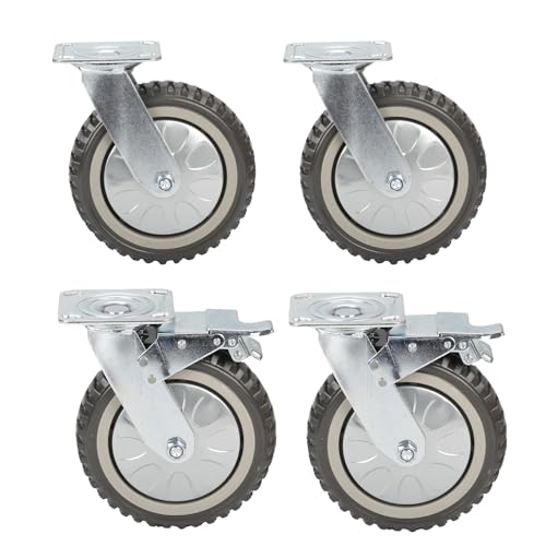 tonchean 8 Inch Heavy Duty Casters Wheels Set of 4, 2314 Lbs Capacity Industrial 360° Swivel Anti-Skid Plate Casters Castor Wheels for Cart, Trolley, Workbench, Furniture (2 with Brake and 2 Without)