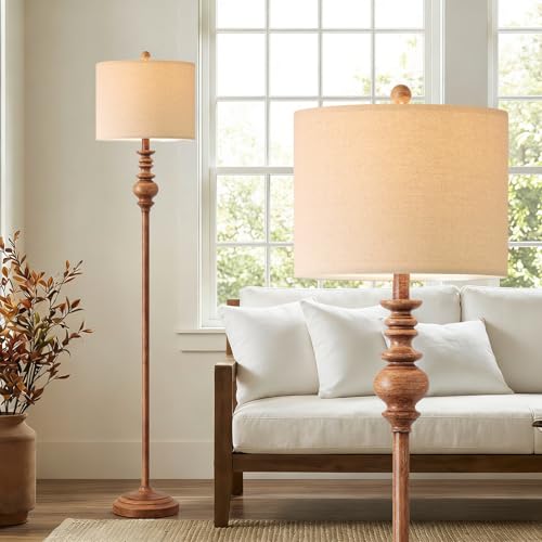 Image of BOBOMOMO 64.25 inch Rustic Floor Lamp for Living Room, Tall Antique Brown Standing Lamp with Rotary Switch, Vintage Reading Lamp for Bedroom, Office & Study, Farmhouse Home Decor Corner Lamp