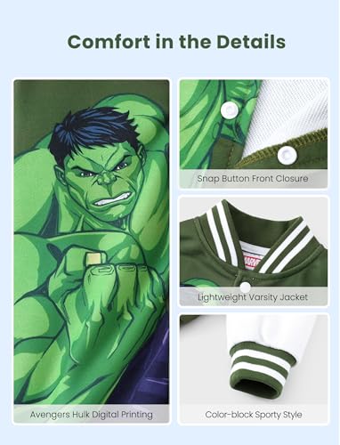 Image of Disney Marvel Bomber Jacket Spider Man Toy Story Cars Varsity Cardigan2-13Y | Officially Licensed Snap Button Coat,Fall Star Wars Graphic Cloth Top,Hulk Venom Stitch Mickey Lightning Mcqueen Kids Apparel