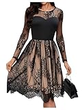 Floerns Women's Elegant Overlay Mesh Long Sleeve Scallop Hem Party A Line Dress Black Medium