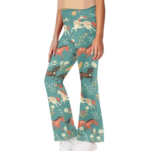 Image of Girls Leggings Floral Print High-Waisted Flared Pants 5-14 Years