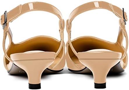 AMBELIGHT Women's Patent Slingback Casual Dating 1.5 Inch Buckle Pointed Toe Kitten Solid Low Heel Pumps Shoes Beige Size 10.5 - Zapatos de Tacon para Mujer Elegantes | Image 3