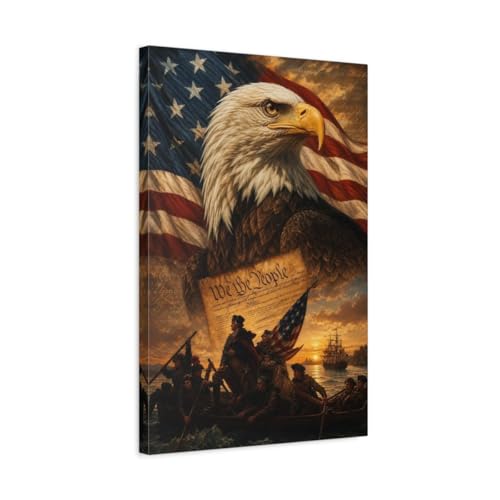 Toile aigle américain tableau drapeau vintage salon 40x60 vertical