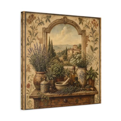 Tableau déco cuisine herbes aromatiques de Toscane impression sur toile de 50x50 cm carré