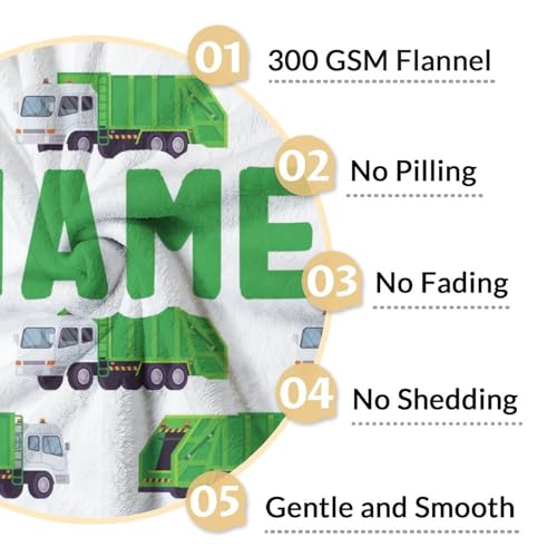 Mercuryelf Custom Garbage Truck Blanket Gift - 50x60 Inches Modern Throw Blankets for Kids - White Soft, Fuzzy & Warm Throws for Living Room, Sofa