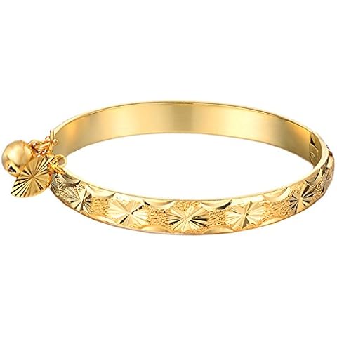 UM Jewellery Gold Plated New Born Baby Bracelet Bangle for Infant with Charms Heart Leaf,Bell 13.5cm Cover