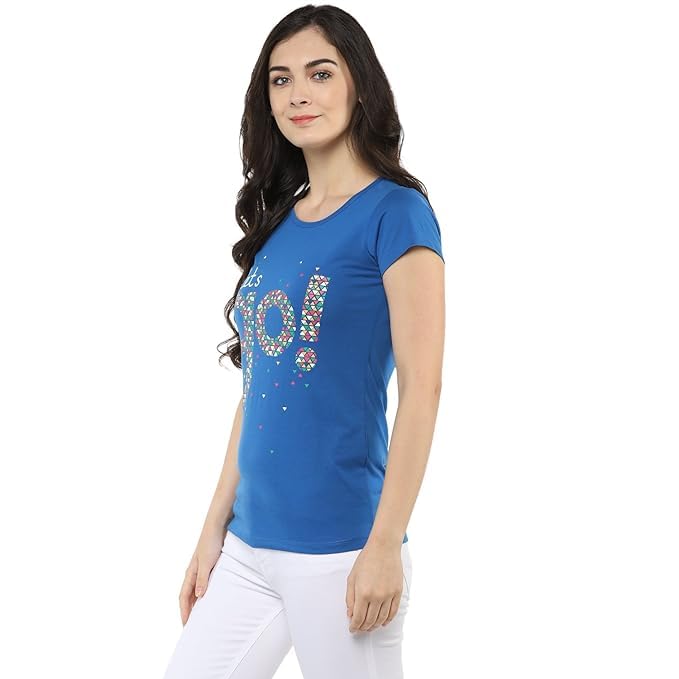 Image of Modeve Women Printed Cotton Blend Half Sleeve Round Neck T-Shirt for Summer