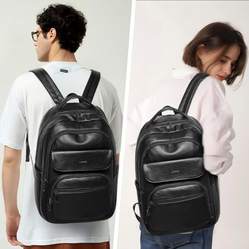 Image of Leresas Backpack Purse for Women Mens Work Travel Teacher Back Pack Laptop Business Vegan Leather Backpack Fashion College Computer Bag Black