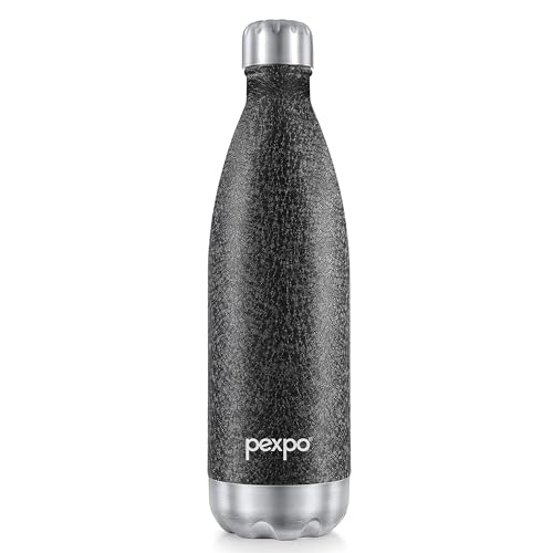 Image of Go24 pexpo Water Bottle 1 LTR| Hot and Cold Flask | ISI Certified Stainless Steel | 3 Layer Insulation | Leakproof | for Home, Office | 2-Year Warranty | Electro 980ml | Black
