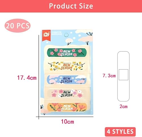 Image of Cartoon Bandages for Kids 20Pcs - Waterproof Breathable Adhesive Band Aids with Cute Designs - Hypoallergenic, Gentle & Flexible First Aid for Cuts and Scrapes