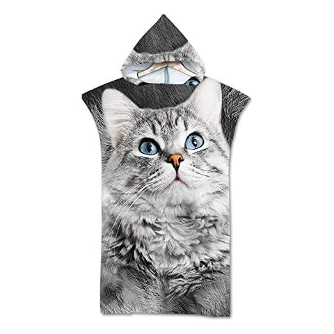 Hooded Poncho, DOTBUY Mikrofaser Katzenhundedruck Strandtücher Schnelltrockend Bademantel Poncho Cover