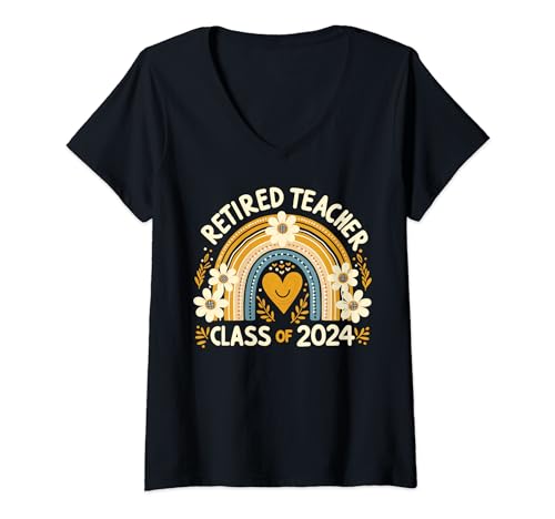 Mujer Retired Teacher Class of 2024 Rainbow Retirement Camiseta Cuello V