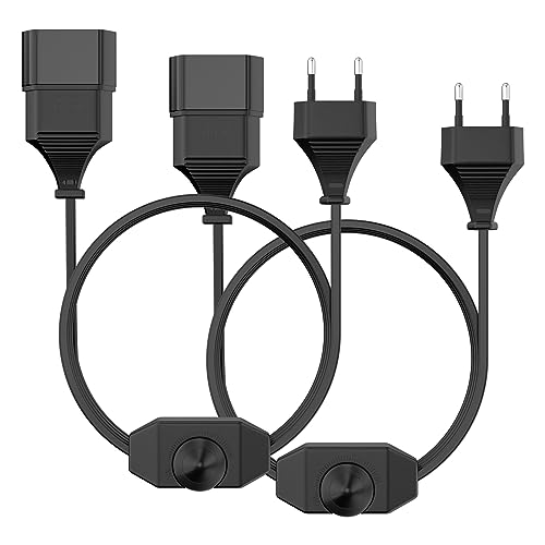 [2 Piezas] Regulador LED con Interruptor, 2Meter Cable Dimmer para Lámparas Led 220-250V/100W Max, 2 X EURO Enchufe Cable Extensión Regulador Rotativo, Interruptor Dimmer Silencioso para Led Regulable
