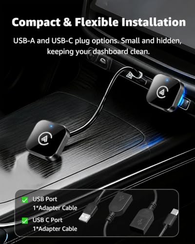 Image of Wireless CarPlay Adapter & Android Auto Adapter, 2-in-1 Mini Dongle, Wired to Wireless, Plug & Play, Fast Auto Reconnect, Stable Low-Latency Connection, for iPhone & Android, Cars 2016+, Black